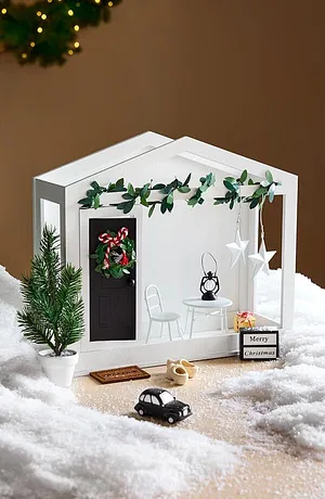 Maison - Objet déco porte de lutin avec véranda (Ens. 14 pces.) - noir/blanc
