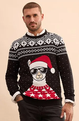 Herren - Weihnachtspullover aus weichem Baumwollmix - schwarz/wei&szlig;