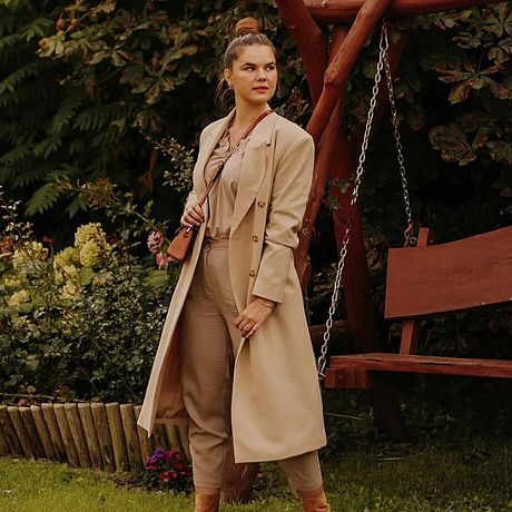Femme - Trench-coat long ceinturé à la taille - latte macchiato