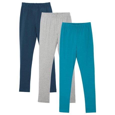 Enfant - Lot de 3 leggings fille - bleu foncé+turquoise foncé+gris clair chiné