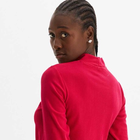 Femme - T-shirt manches longues en velours semi-transparent - rouge magenta