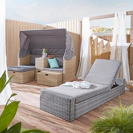 Maison & Jardin - Chaise longue de jardin polyrotin - gris