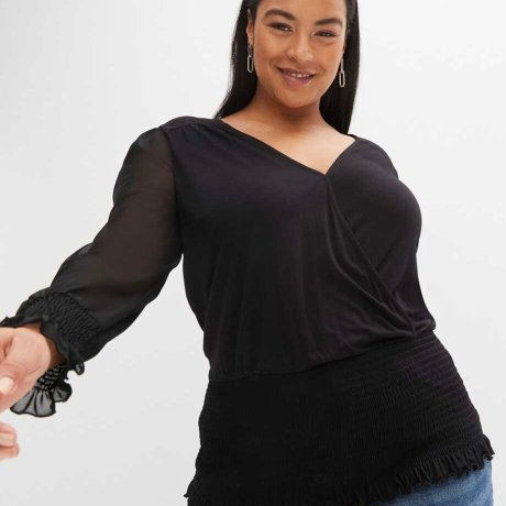 Femme - T-shirt à manches longues en mesh - noir