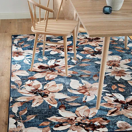 Maison & Jardin - Tapis à motif floral - bleu