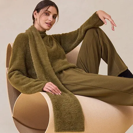 Femme - Pull oversize avec écharpe - olive