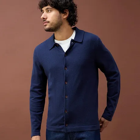 Homme - Gilet slim en fine maille avec laine mérinos - bleu foncé