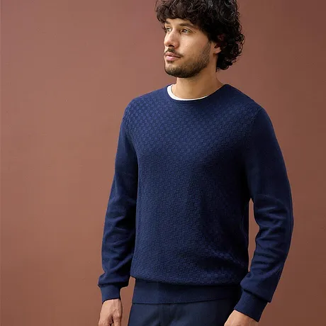 Homme - Pull en fine maille avec laine mérinos - bleu foncé