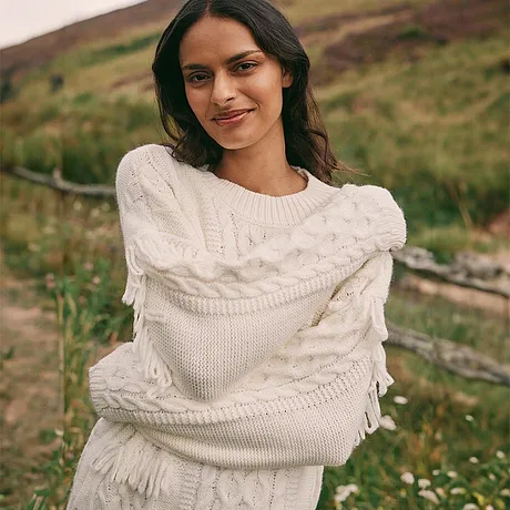 Femme - Pull oversize à franges - blanc nacré