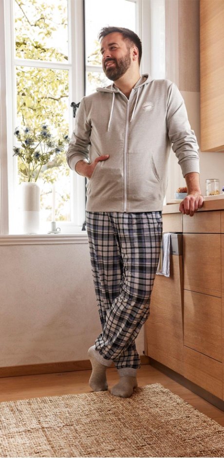 Herren - Pyjamahose aus Jerseyware - hellgrau meliert kariert