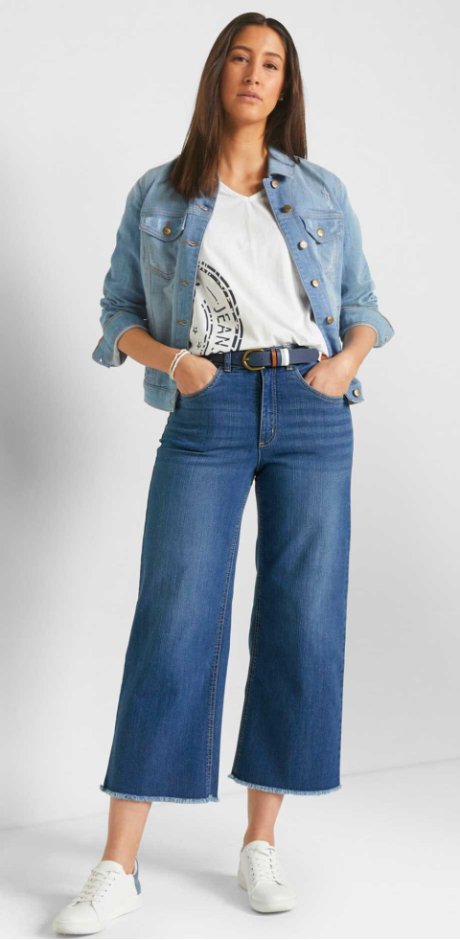 Damen - 7/8-Jeans Wide Fit - blau denim used
