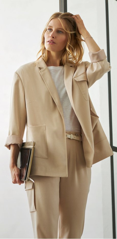 Femme - Blazer avec poches avec polyester recyclé - beige craie
