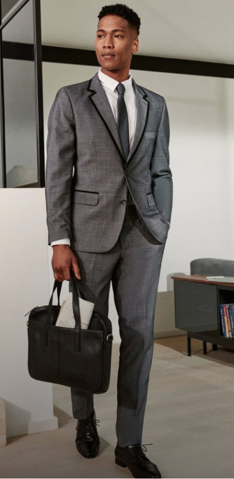 Homme - Costume 3 pièces : veste de costume, pantalon, cravate Slim Fit - gris foncé chiné