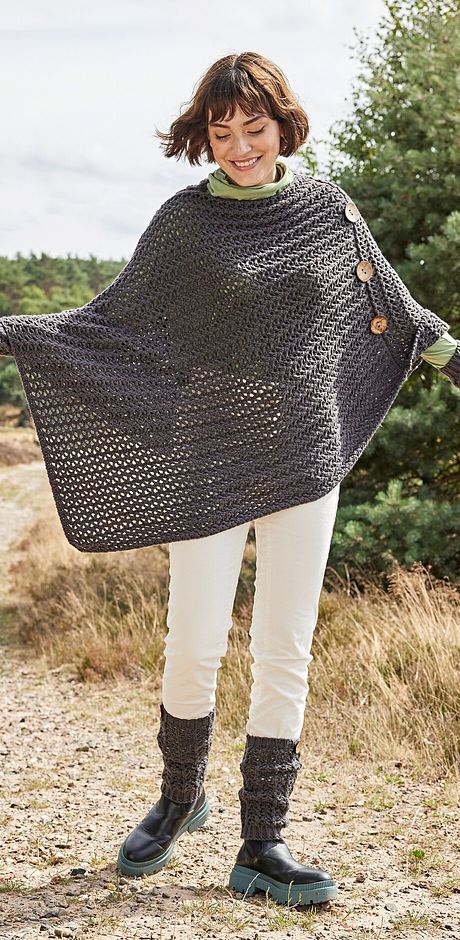 Femme - Poncho - gris foncé