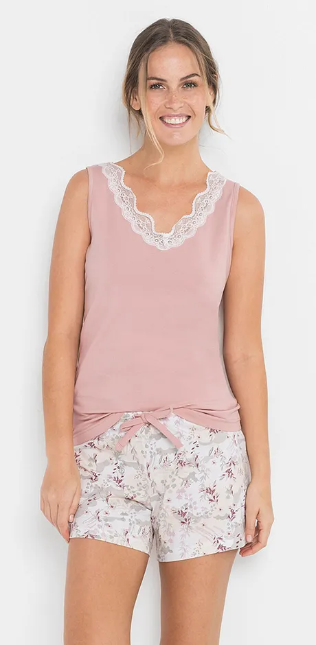 Femme - Pyjashort - bois de rose imprimé