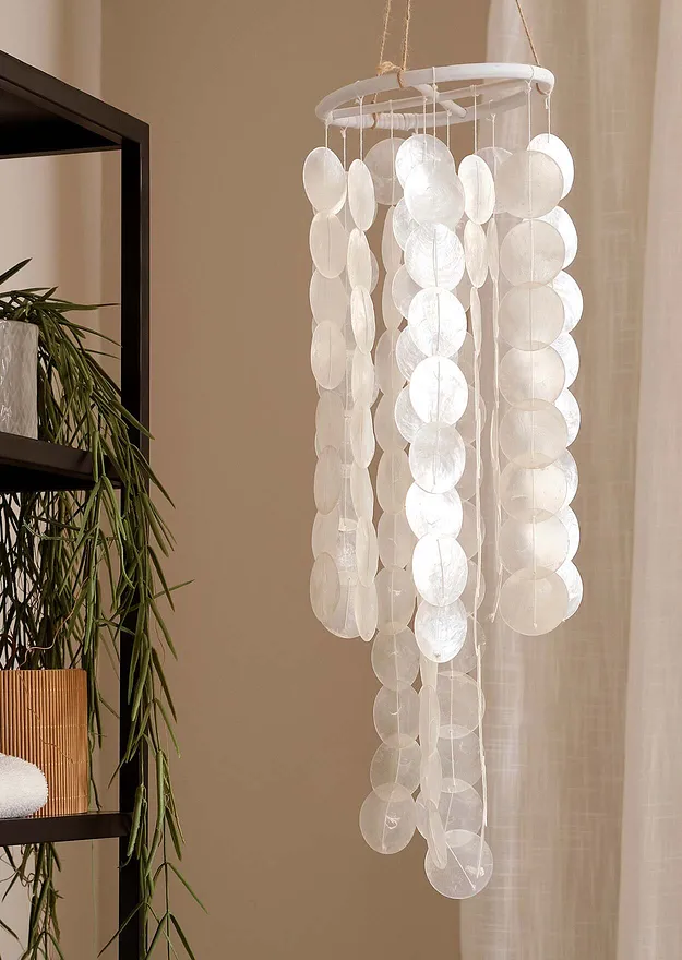 Maison - Carillon &agrave; vent en coquillages - blanc