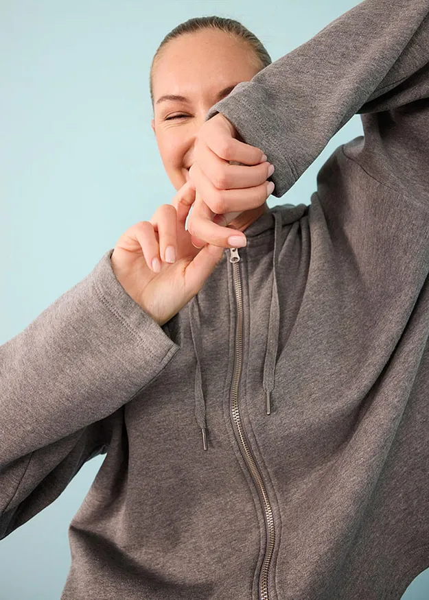 Tendance - Sweat zipp&eacute; 100% coton - gris chin&eacute;