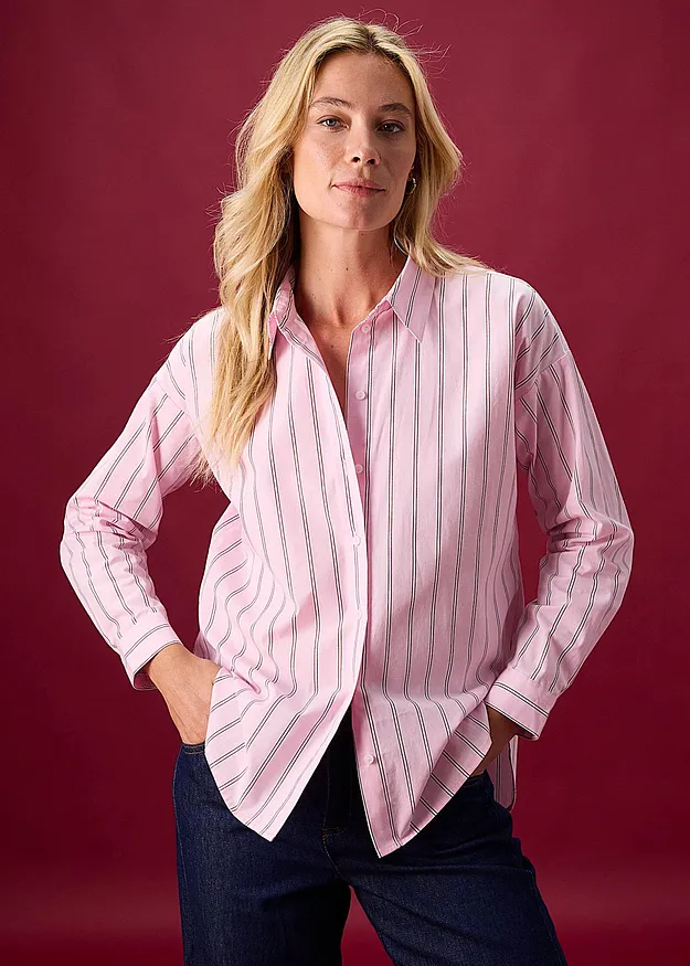 Heisenberg_FutureUse - Hemdbluse aus reiner Baumwolle - kristallrosa gestreift