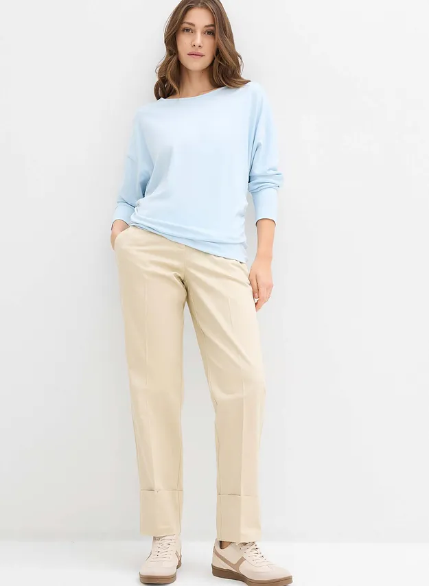 Femme - T-shirt manches longues en Punto di Roma confortable - bleu poudr&eacute;