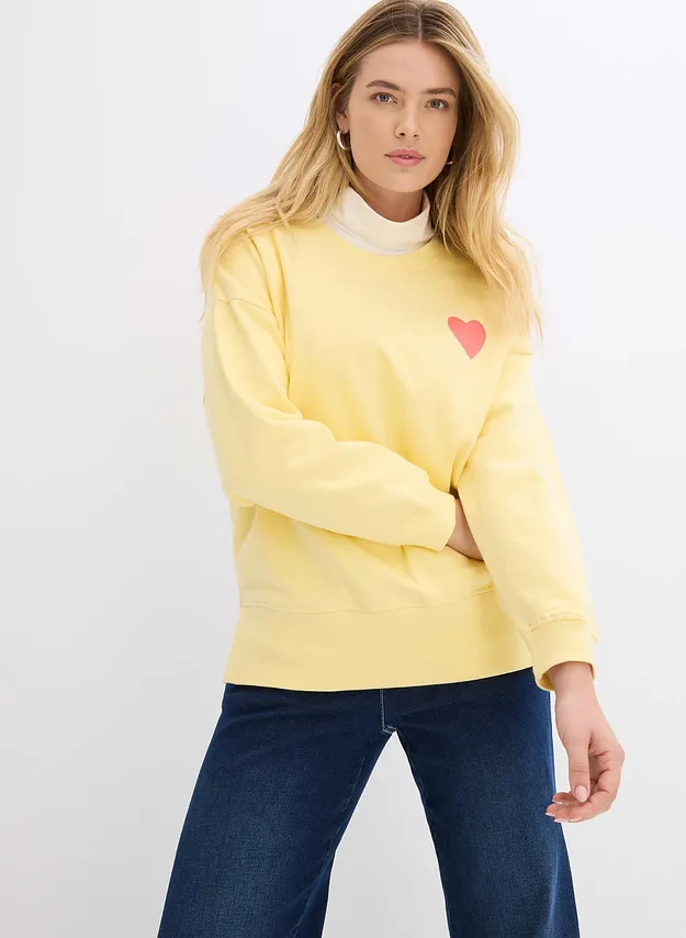 Damen - Oversized-Sweatshirt aus Bio-Baumwolle - hellgelb/helllachs