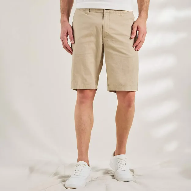 Homme - Bermuda chino en lin m&eacute;lang&eacute;, Regular - sable