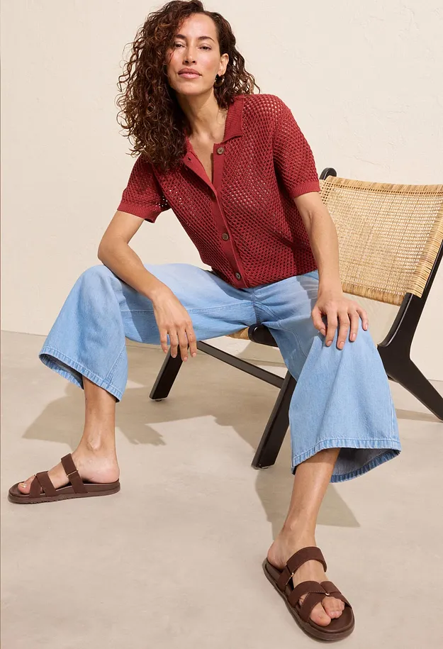 Damen - Wide-Leg-Jeans Mid Waist, Bequembund - hellblau denim used