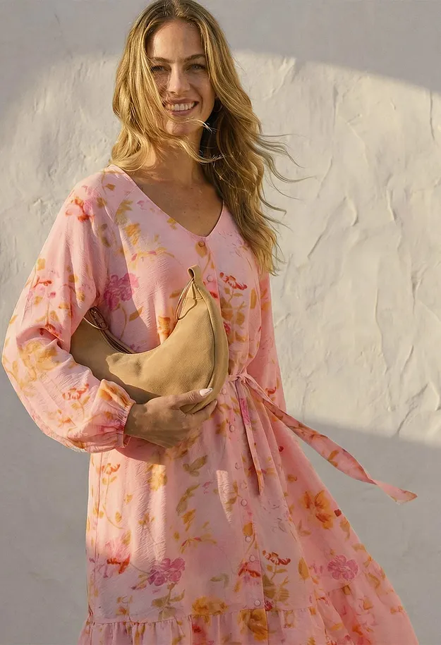 Femme - Robe midi douce - rose/fuchsia floral