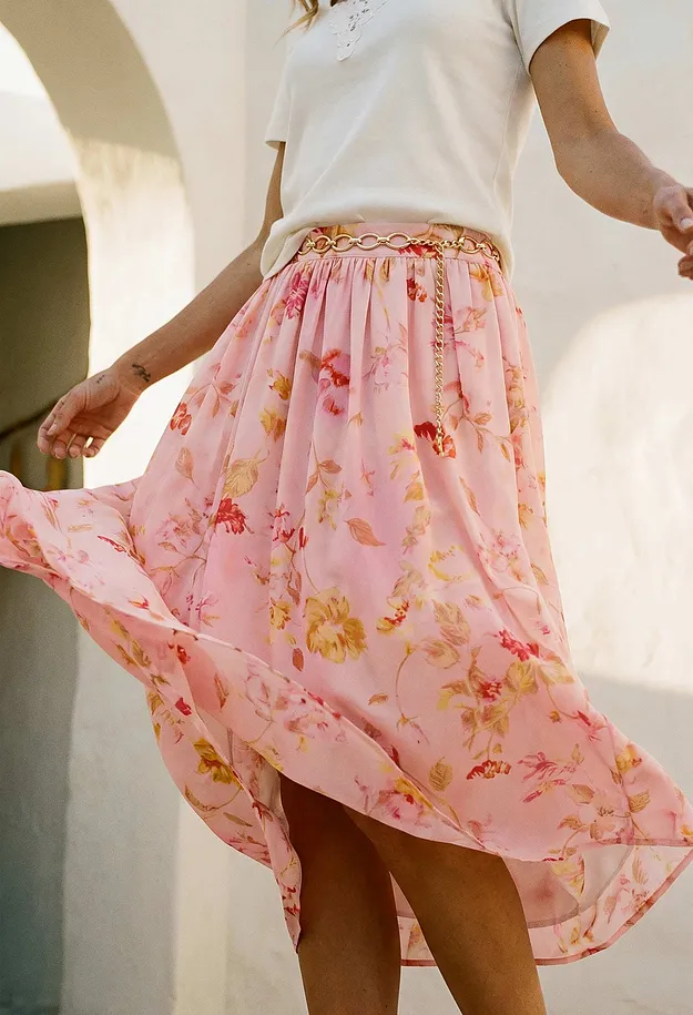Femme - Jupe longue en cr&ecirc;pe l&eacute;ger - rose/fuchsia floral