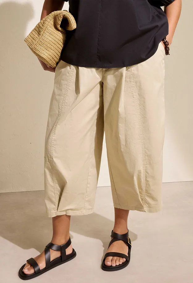 Femme - Pantalon barrel en coton extensible - sable clair