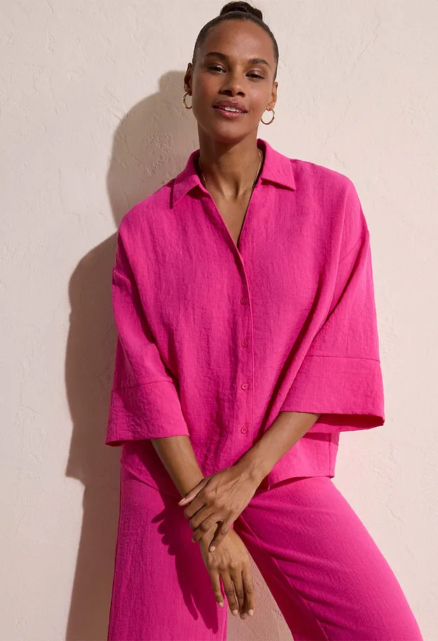 Damen - Oversize-Bluse aus Viskose-Mix - pinklady