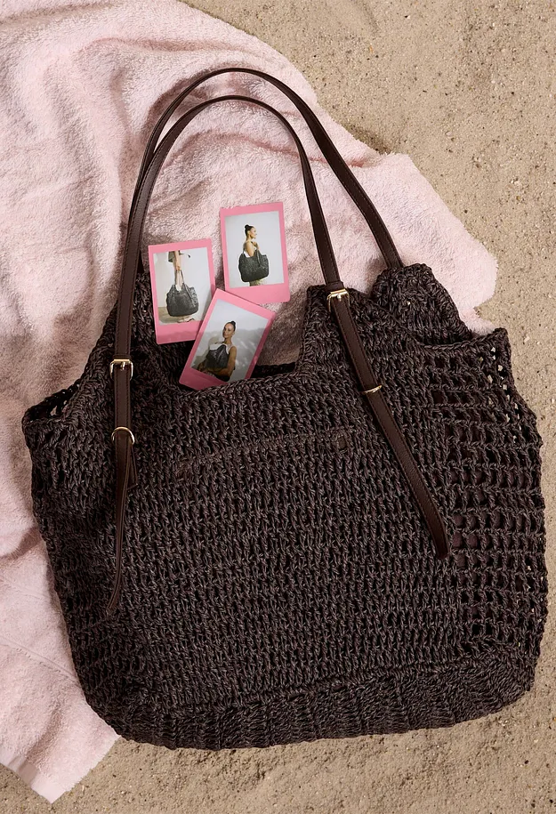 Damen - Strohshopper mit Schnallendetails - dunkelbraun