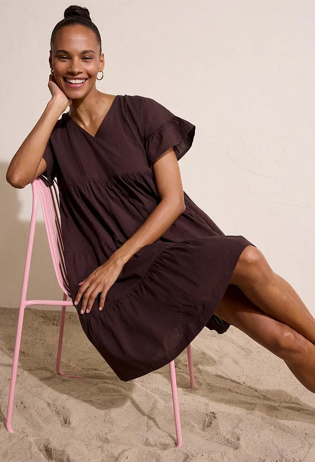 Damen - Kleid aus reiner Baumwolle - dunkelbraun
