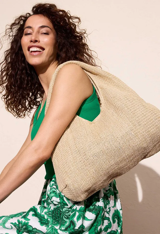 Damen - Shopper in Strohoptik - natur