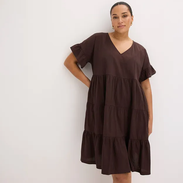 Im Trend - Kleid aus reiner Baumwolle - dunkelbraun