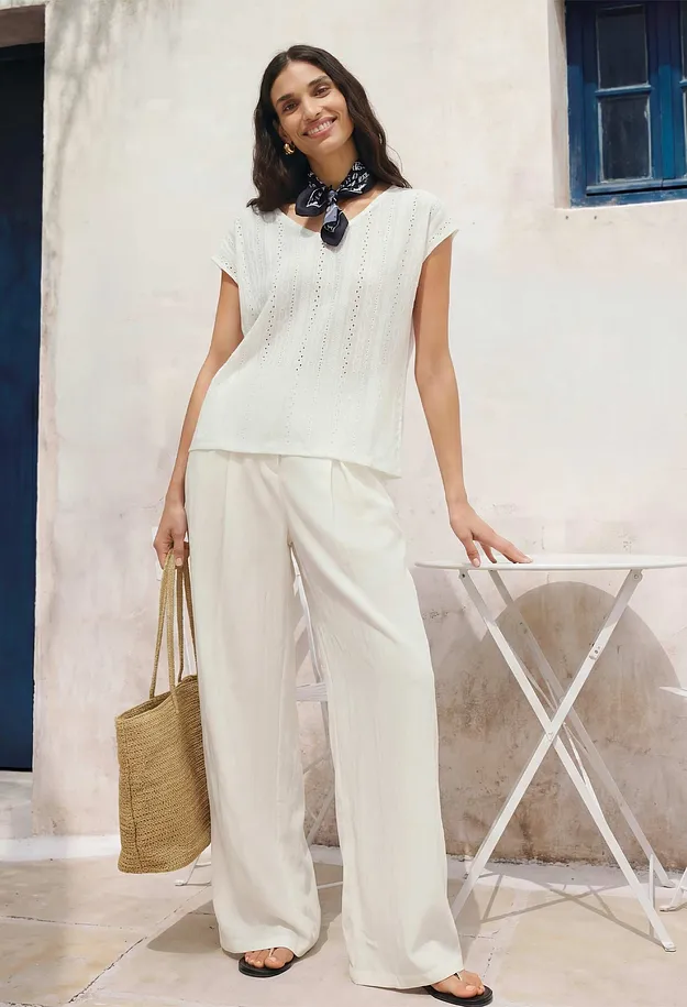 Femme - Pantalon estival &agrave; pinces - &eacute;cru