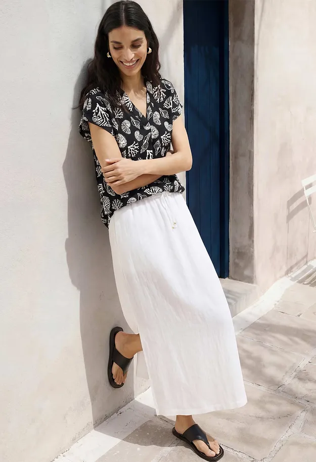 Femme - Jupe longue en viscose m&eacute;lang&eacute;e - blanc