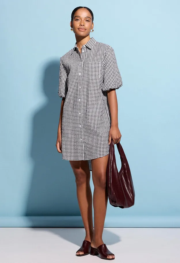 Femme - Robe 100% coton - noir carreaux