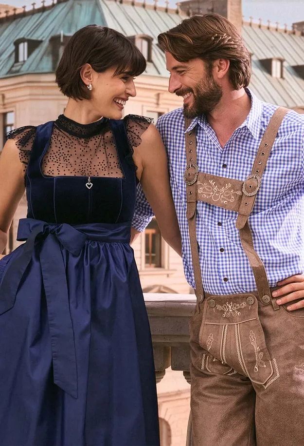 Femme - Dirndl midi avec velours (ens. 2 pces) - bleu fonc&eacute;