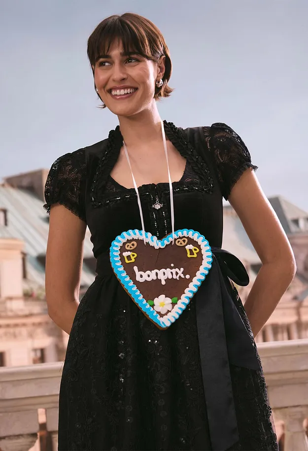 Femme - Dirndl avec jupe en velours (ens. 2 pces) - noir/&eacute;cru imprim&eacute;
