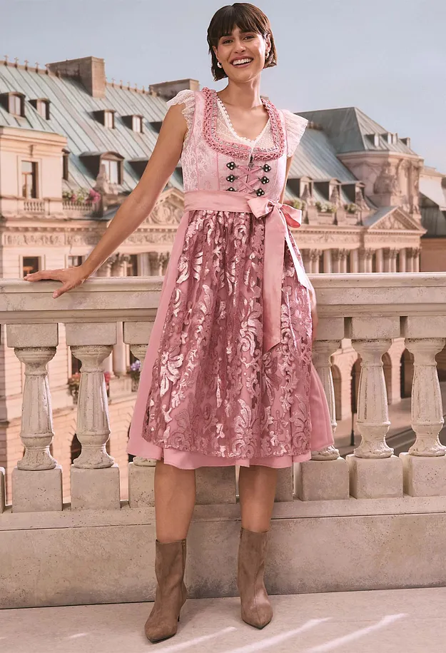 Femme - Dirndl avec tablier &agrave; sequins (ens. 2 pces) - rose cendr&eacute;