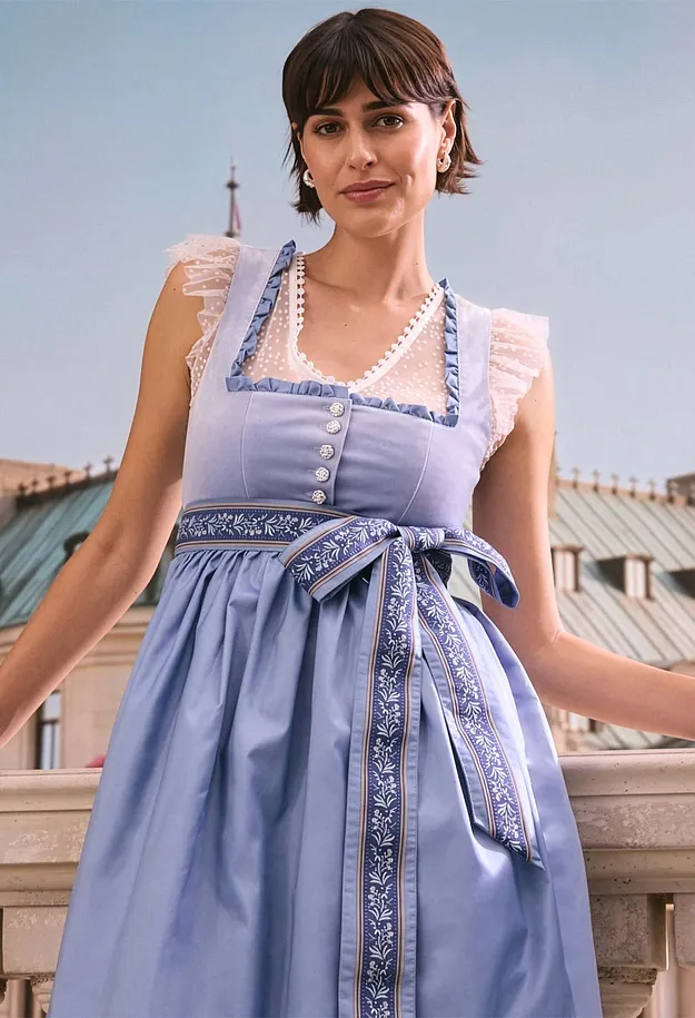Femme - Dirndl midi avec velours (ens. 2 pces) - bleu clair