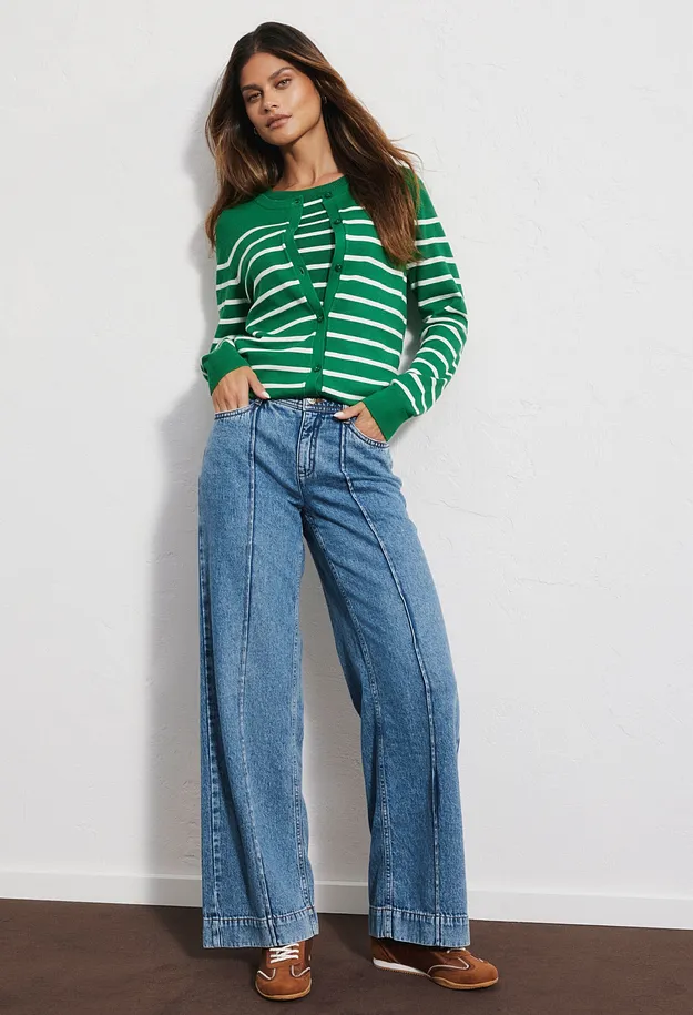 Tendance - Jean large taille mi-haute - bleu moyen denim used
