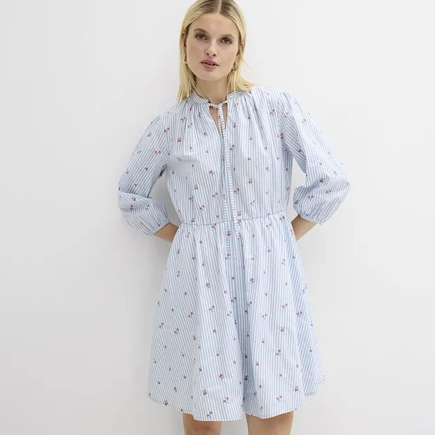 Tendance - Robe courte 100% coton - bleu clair/blanc ray&eacute;