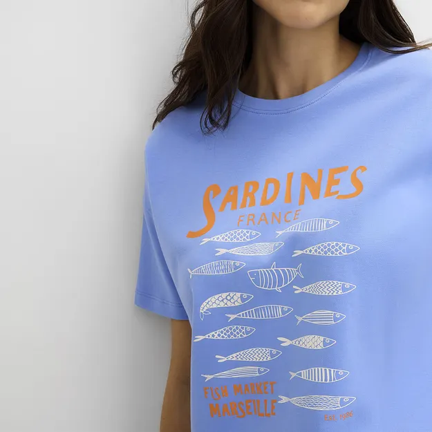 Femme - T-shirt en coton &eacute;pais - bleu moyen