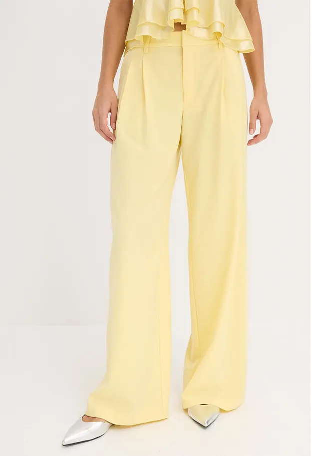 Femme - Pantalon large &agrave; pinces - jaune clair