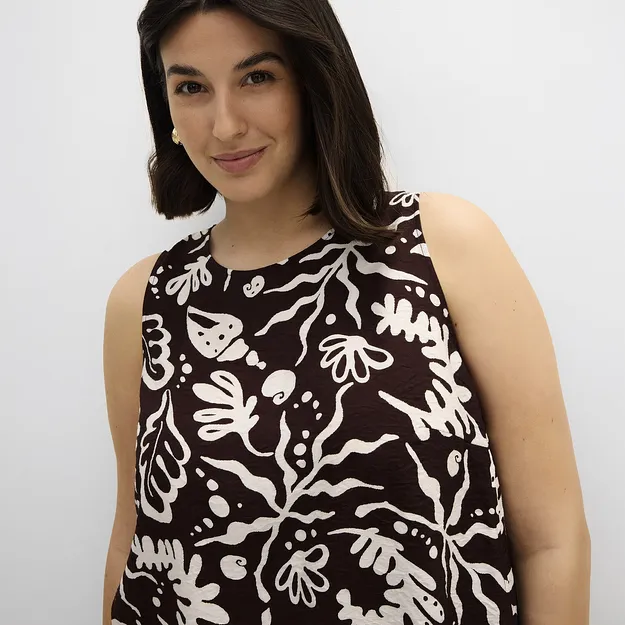 Tendance - Top sans manches en viscose fluide - marron fonc&eacute;/&eacute;cru imprim&eacute;