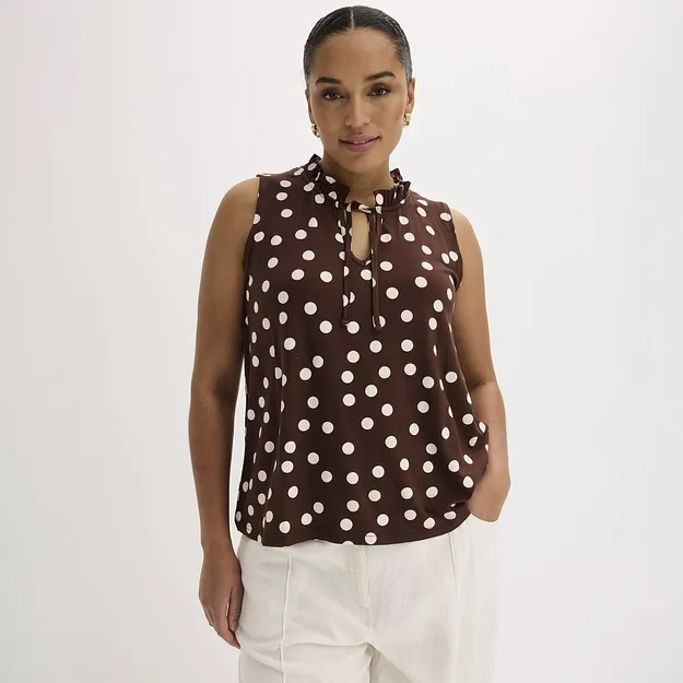 Tendance - Top en jersey viscose - marron pois &eacute;cru
