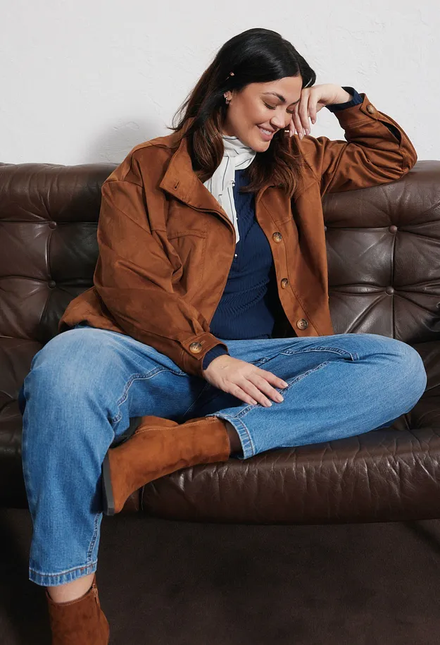 Damen - Lederimitat Blouson - gew&uuml;rzbraun
