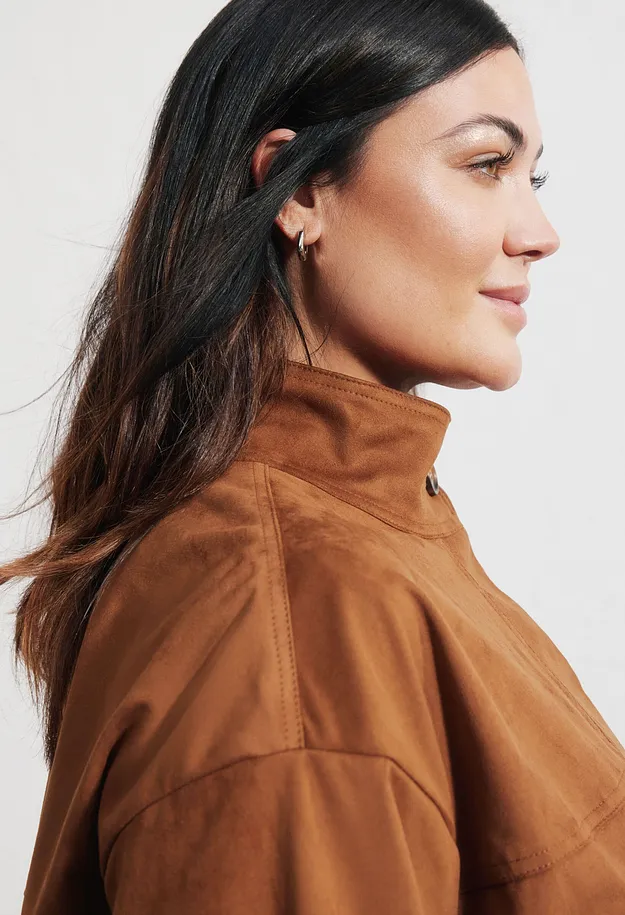 Damen - Lederimitat Blouson - gew&uuml;rzbraun