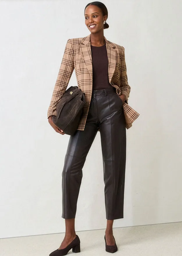 Im Trend - Blazer aus weichem Woll-Mix - naturbraun/dunkelbraun kariert