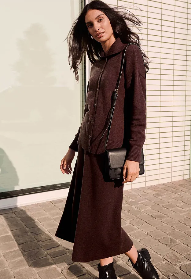 Damen - Lockere Strickjacke aus Viskose-Mix - dunkelbraun